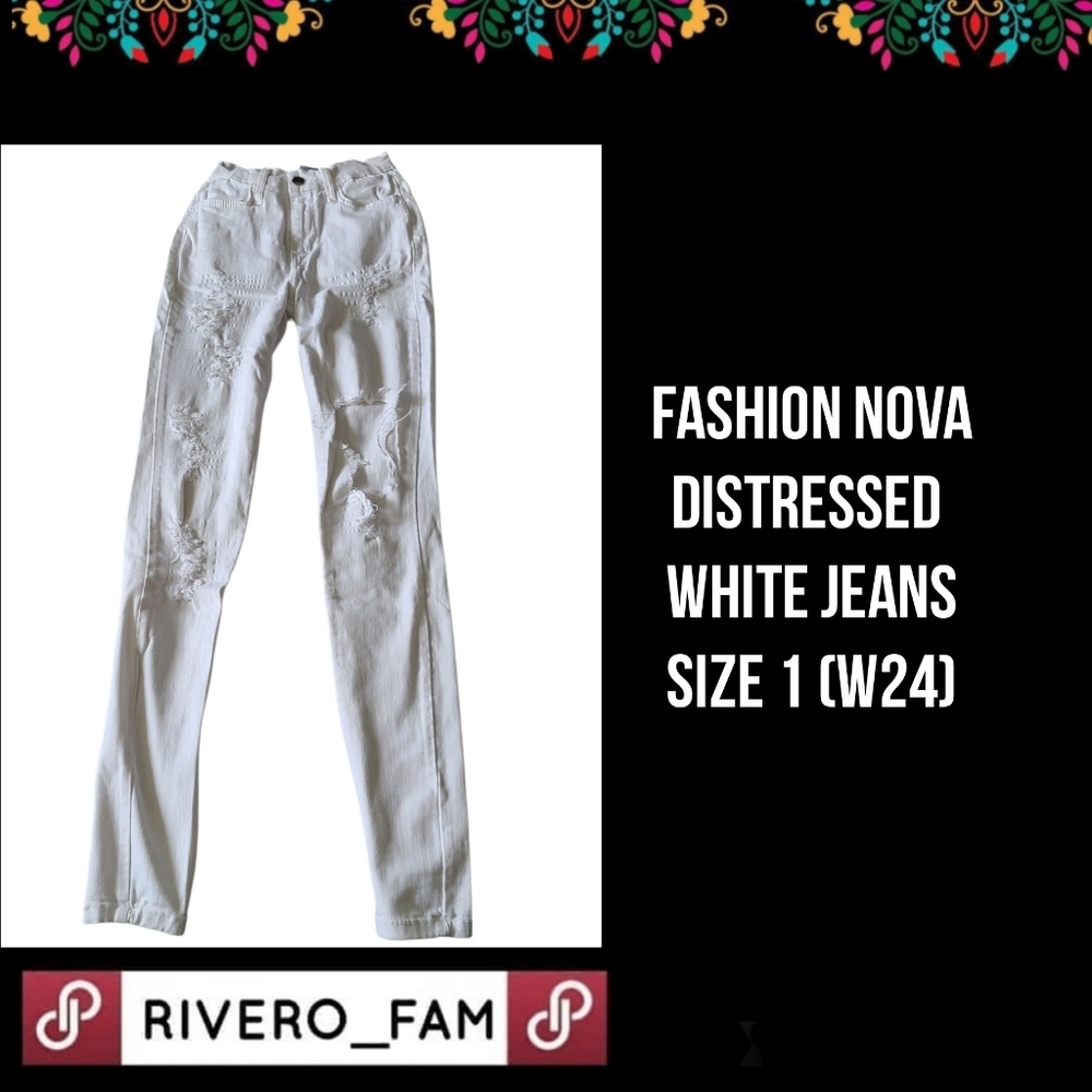 FASHION NOVA | DISTRESSED | WHITE JEANS |SIZE 1 (W24)